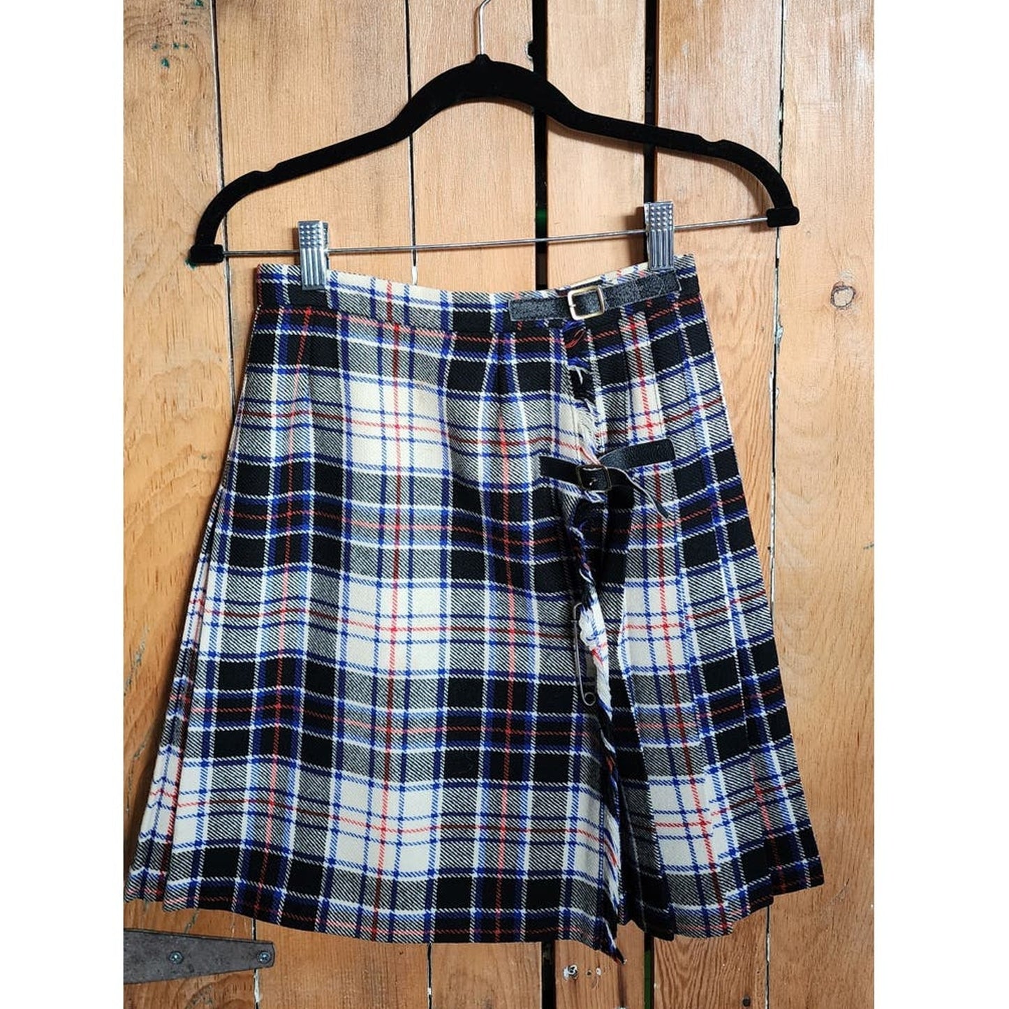 Vintage 60s Wool Plaid Mini Skirt Kilt Style Juniors Teen