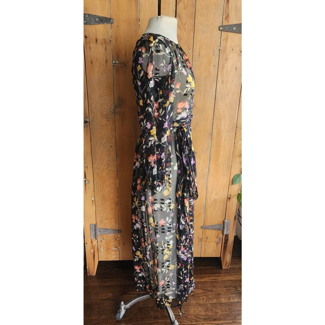 Vintage 70s Silkprint Dress Dark Florals Belted