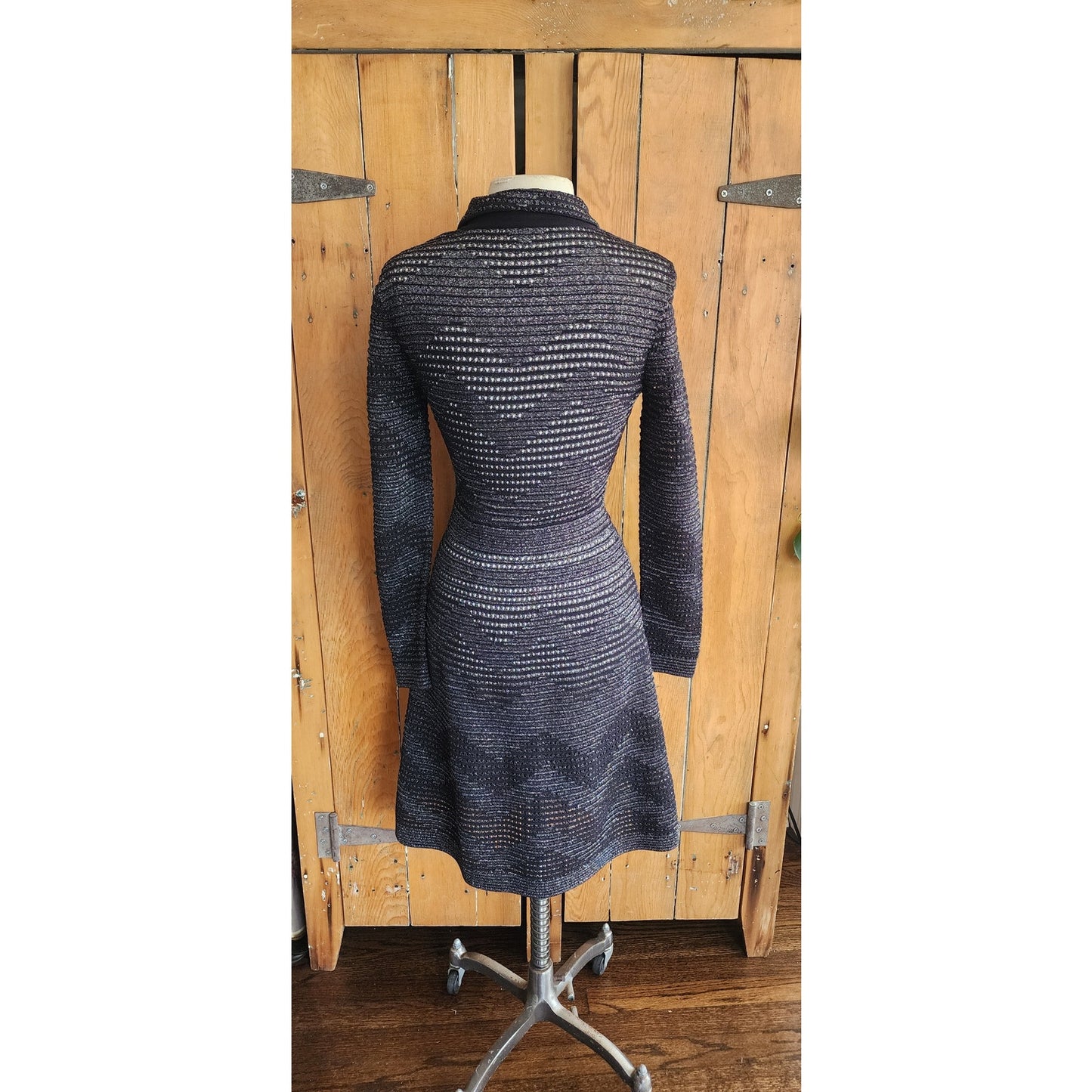 Vintage MISSONI Knit Dress Metallic Black Midi Length Stretchy / S-M