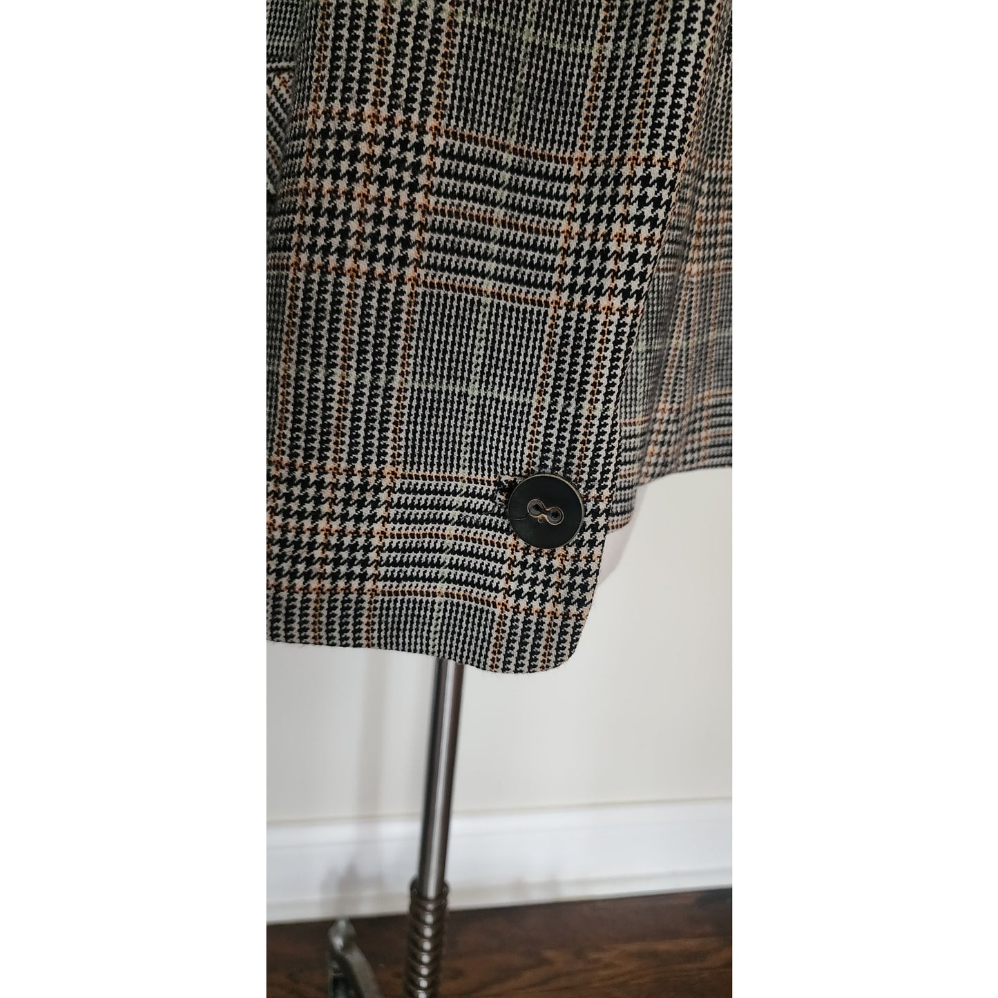 Vintage 2000s Armani Collezioni Blazer Wool Plaid Jacket Leather Sash Tie
