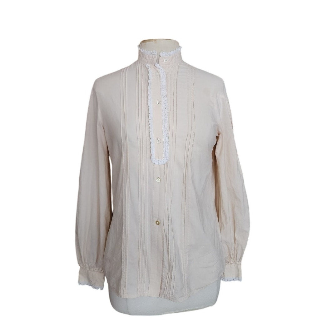 Vintage 80s Laura Ashley Cream Cotton Victorian Revival Blouse
