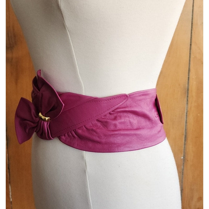 Vintage 80s Purple Leather Belt Bow Ginnie Johansen Dallas