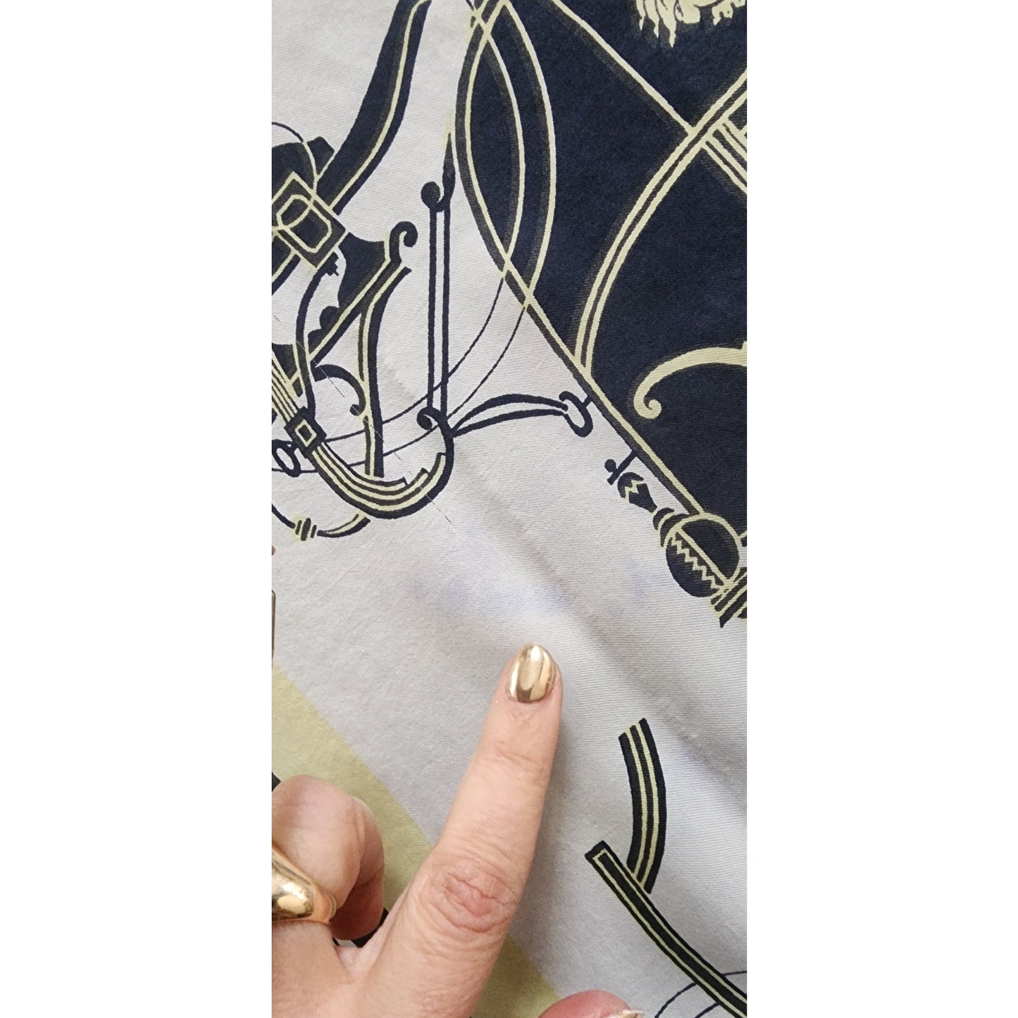 Vintage HERMES Scarf Square Silk Ex-Libris Yellow Hugo Grygkar Horse Carriages