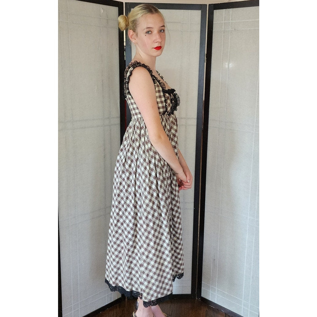 Vintage 70s Maxi Dress Mr Mort Stan Herman Checked Print