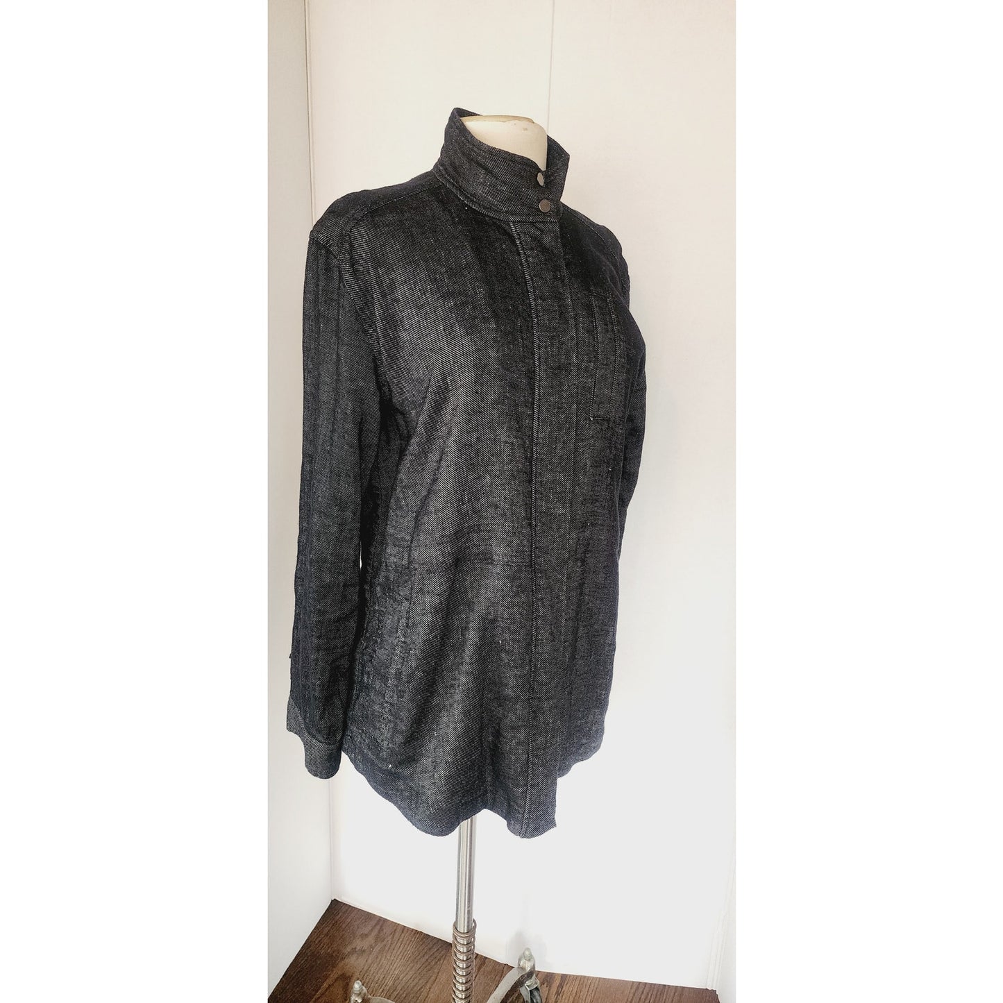 Eileen Fisher Denim Jacket Black Wash Blazer Zip & Snap