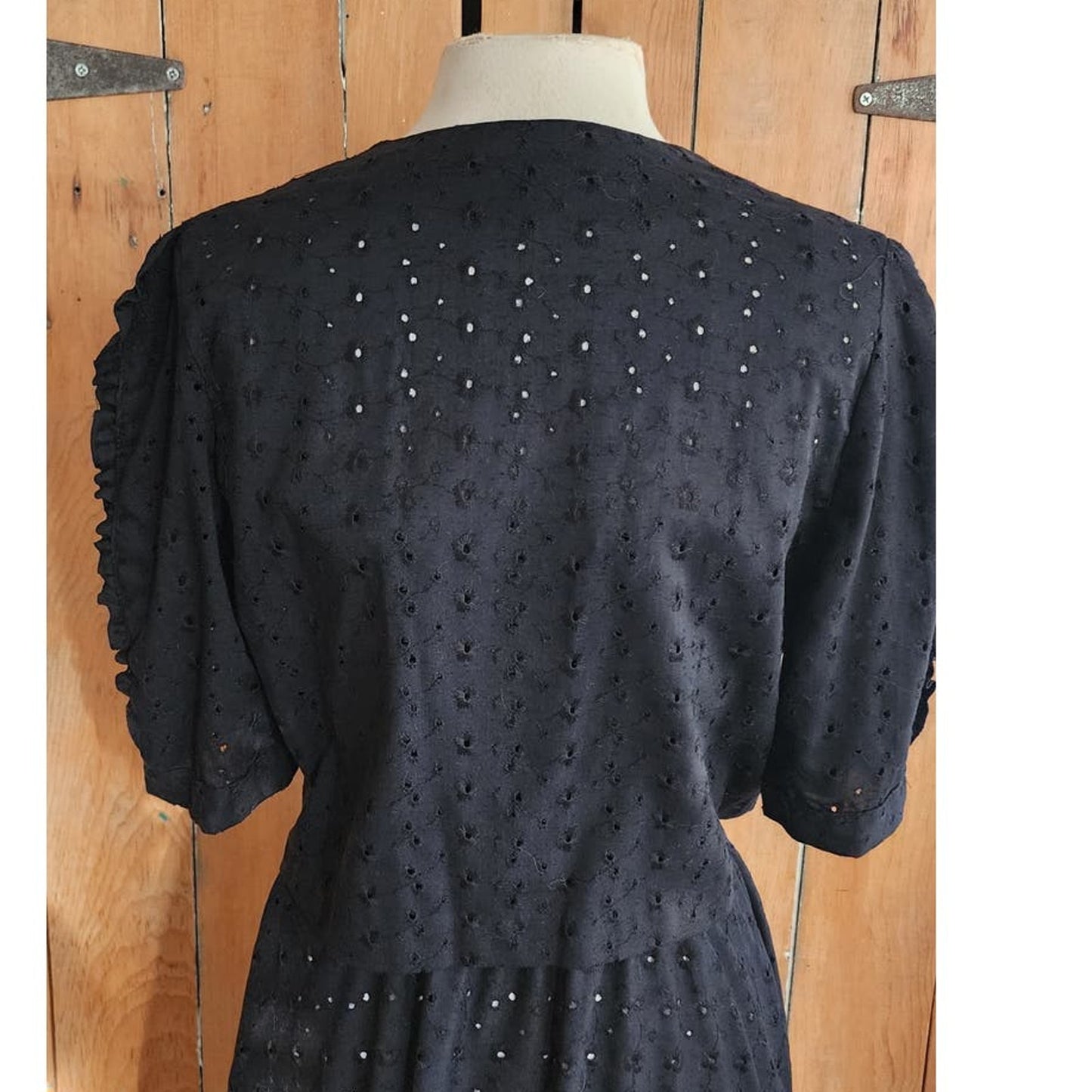 Vintage 70s Black Eyelet Lace Dress + Bolero Jacket Set