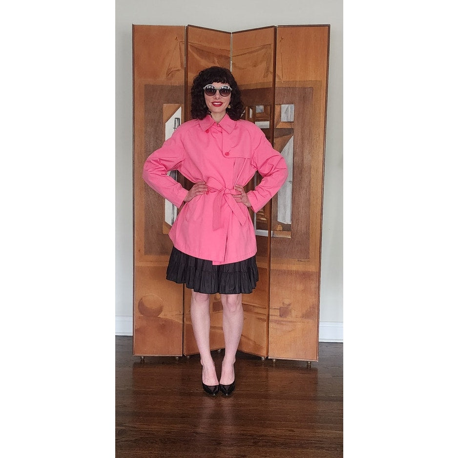 Vintage 90s Pink Jacket Short Trench Coat Belted Panache