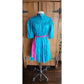 Vintage 80s Blue Day Dress Puffed Sleeves Pink Belt Betsy's Things