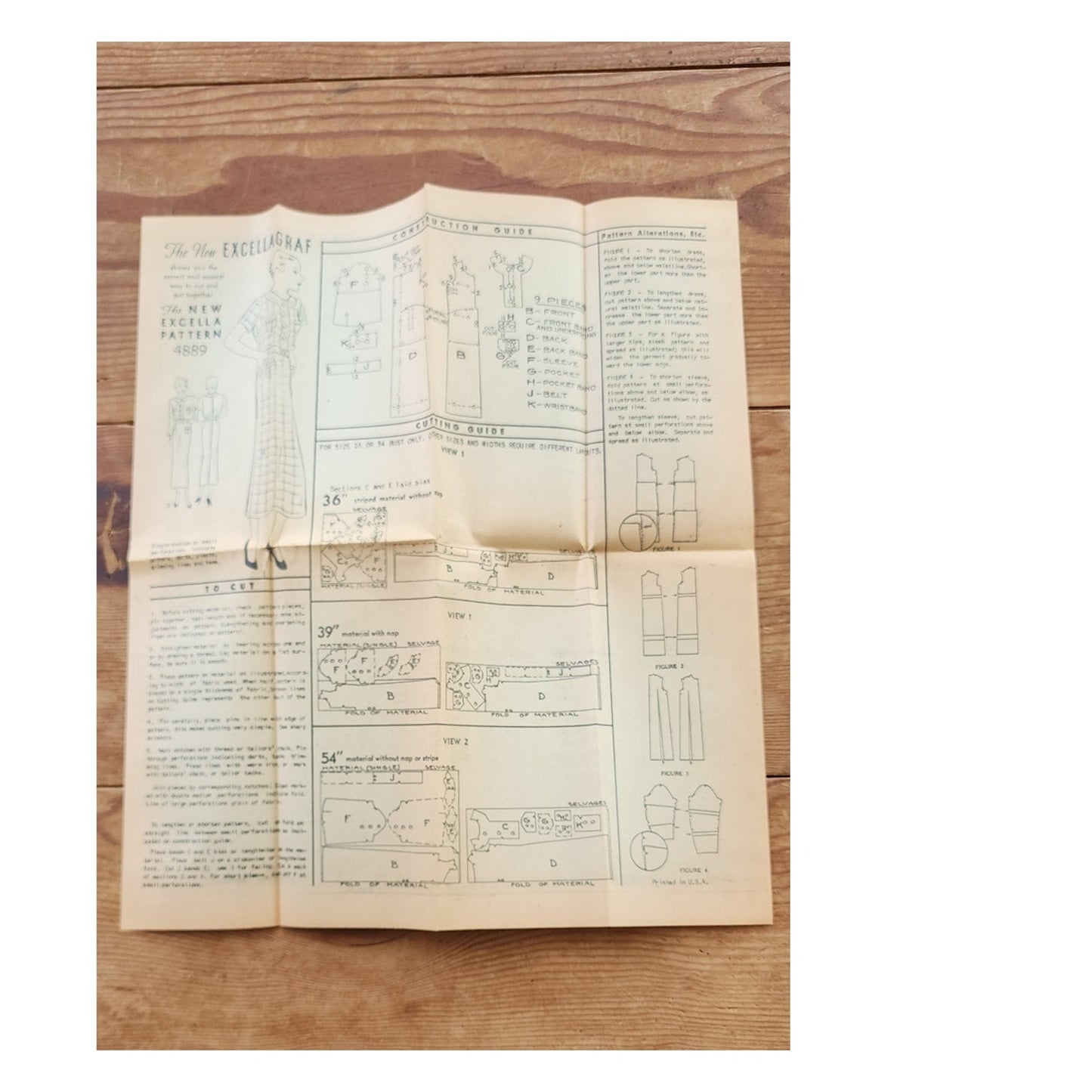 Vintage 30s Sewing Pattern ORIGINAL: Button Front Dress Excella Pattern 4889 Bust 36