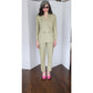 Vintage 80s Designer Pant Suit Pale Green Linen Collectible Gold Giorgio Sant Angelo