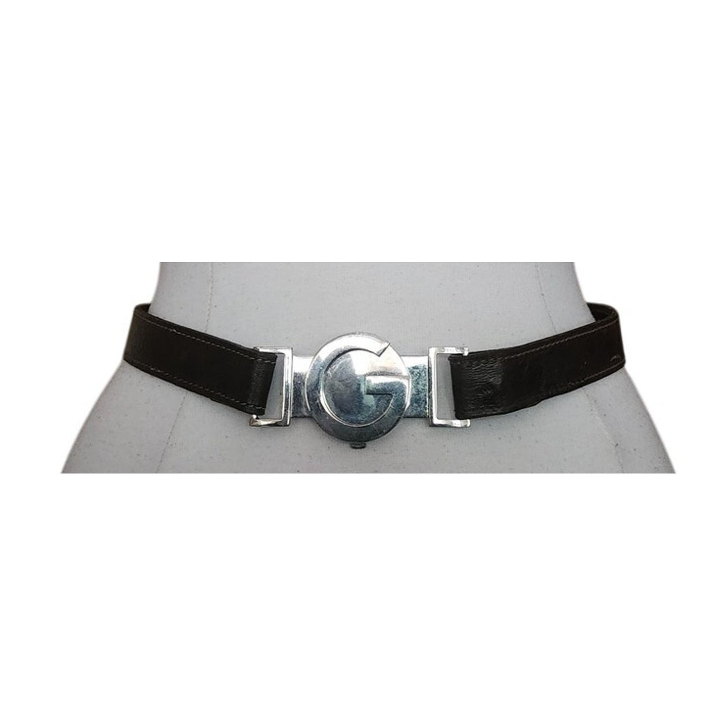Vintage Gucci Y2K Belt GG Logo Chrome Buckle Tom Ford 2000s Era Brown Leather S