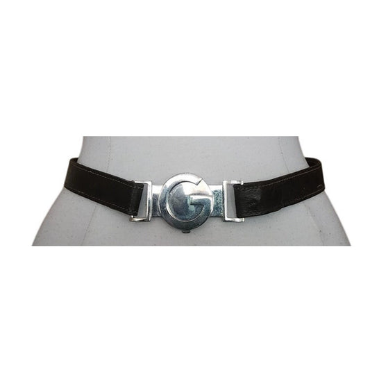 Vintage Gucci Y2K Belt GG Logo Chrome Buckle Tom Ford 2000s Era Brown Leather S