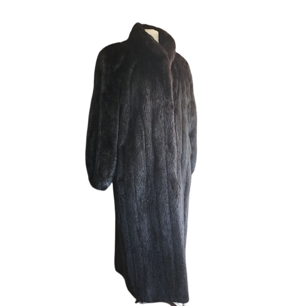 Vintage 1990s Black Ranch Mink Fur Coat Sized Medium to Large Evans Collection