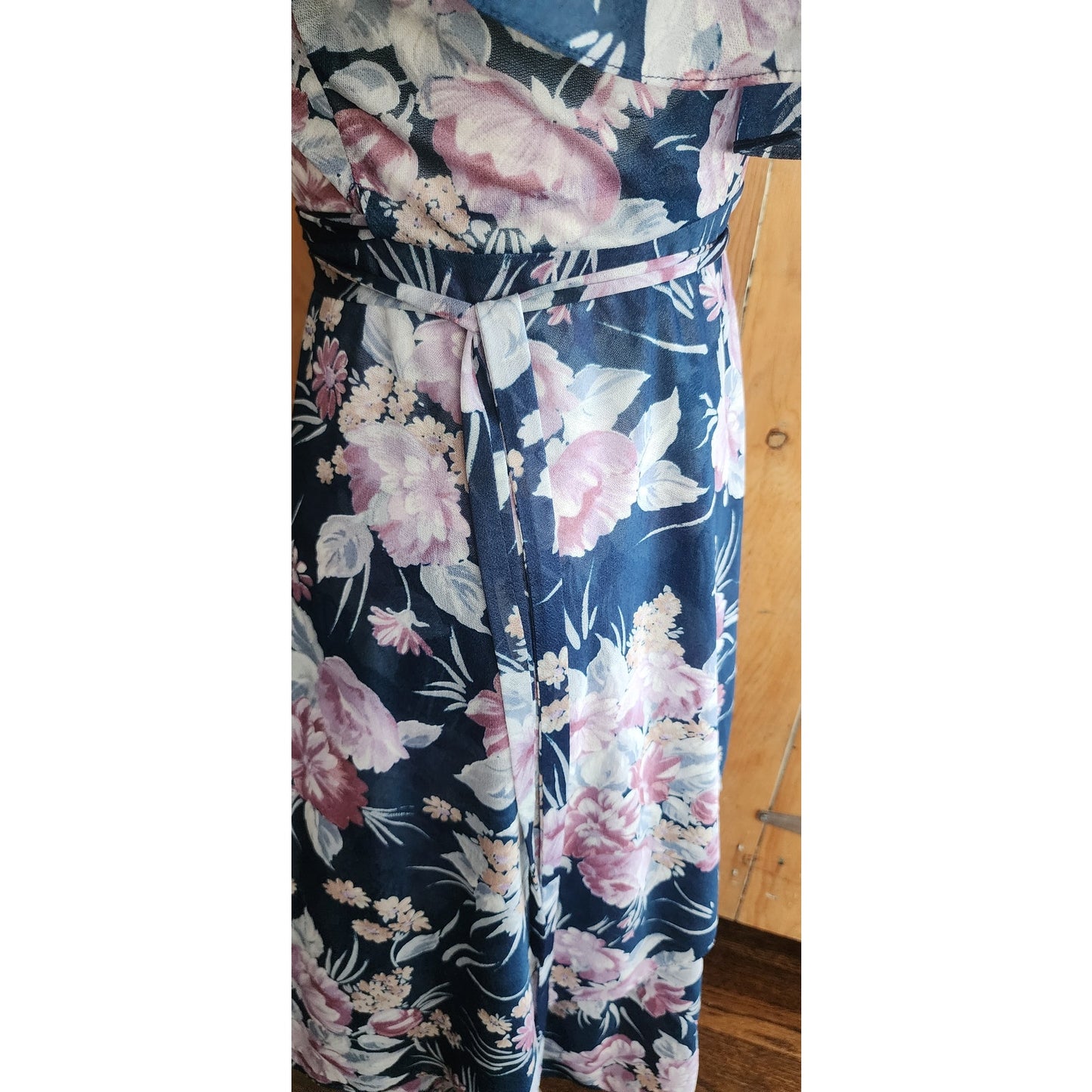 Vintage 70s Wrap Dress Blue Floral Print