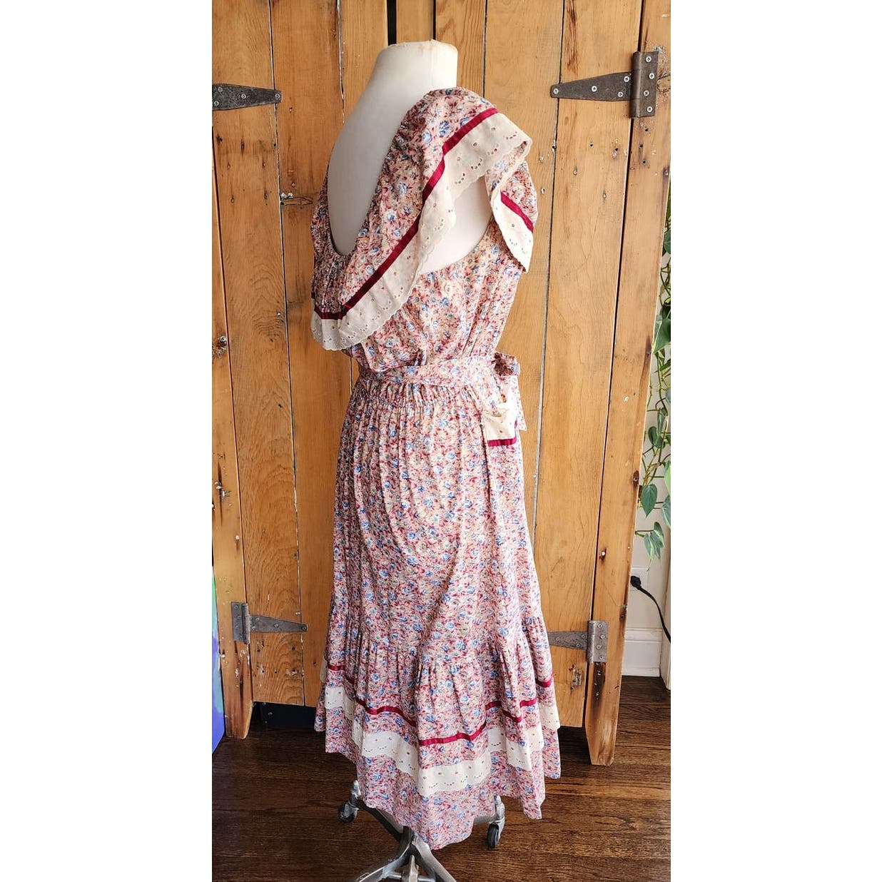 Vintage 70s Prairie Dress by Young Edwardian, Off the Shoulder, Floral Print Cotton