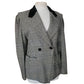 Vintage 1980s ESCADA Blazer Black Gray Plaid Tailored Jacket Double Breasted Velvet Collar
