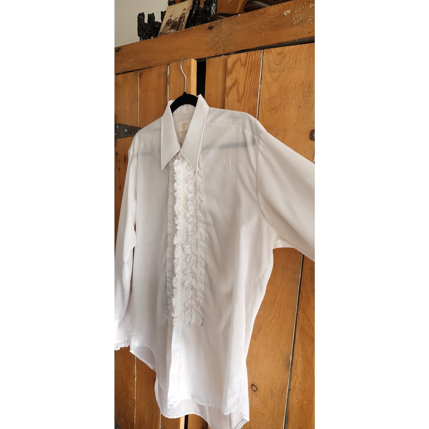 70s Mens White Shirt Ruffled Front Tuxedo Style