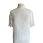 Vintage White Linen Blouse w/Lace Applique Short Sleeves / S-M