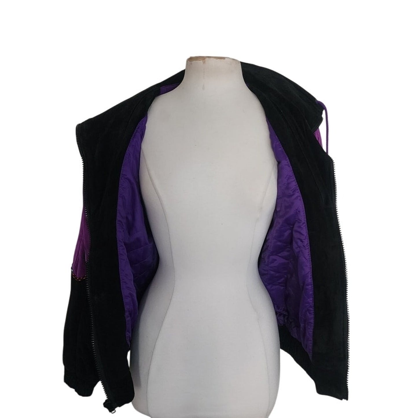 Vintage 80s Suede Bomber Jacket Multicolored Patchwork Applique Mesa Ridge M
