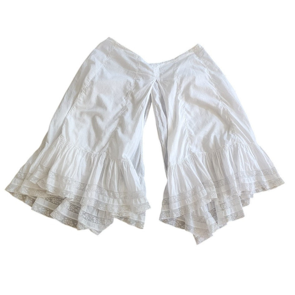 Antique White Cotton Bloomers Underwear Pantaloons Open Crotch Lace Trim