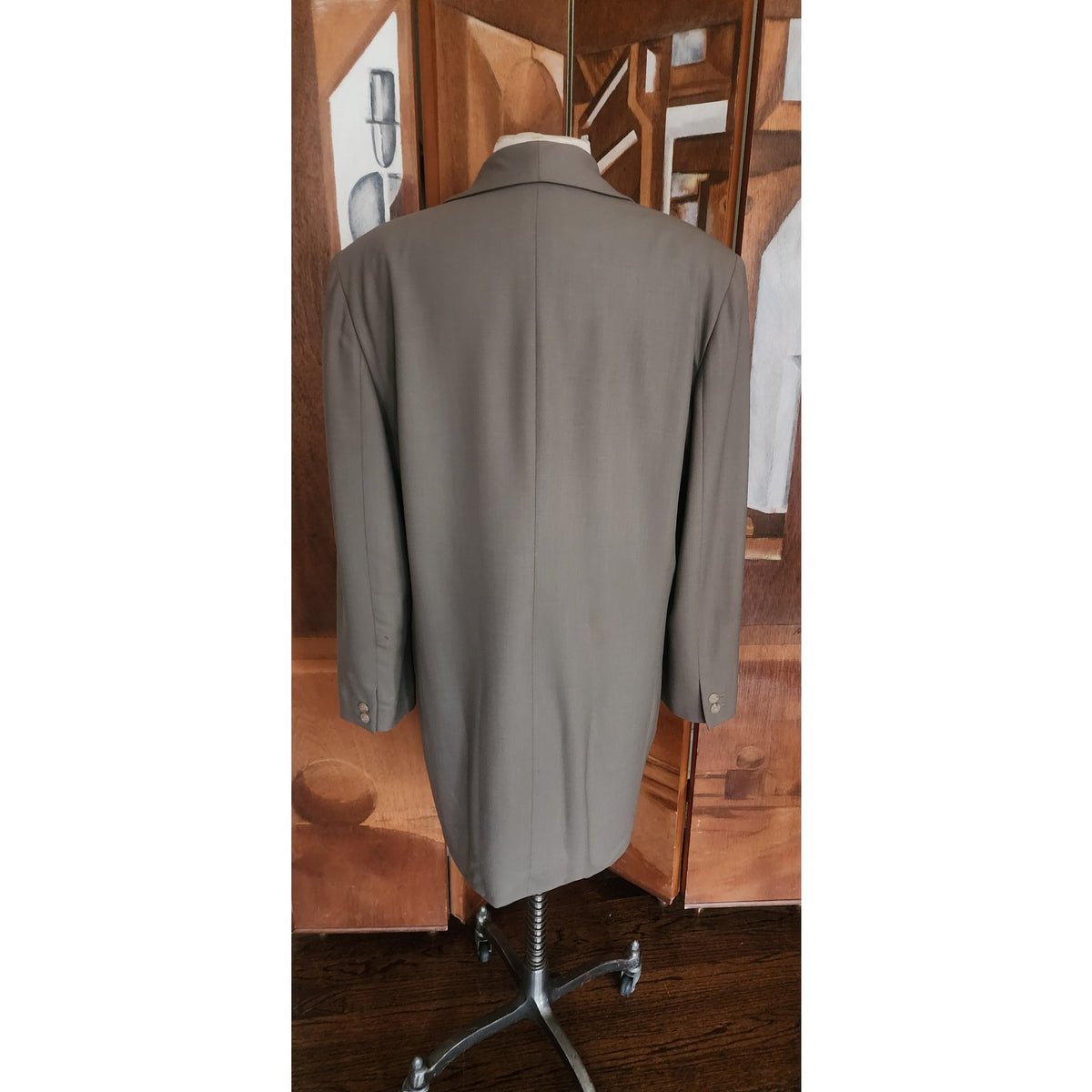 90s Calvin Klein Vintage Gray Olive Green Wool Blazer Oversized 2 Button Career Jacket
