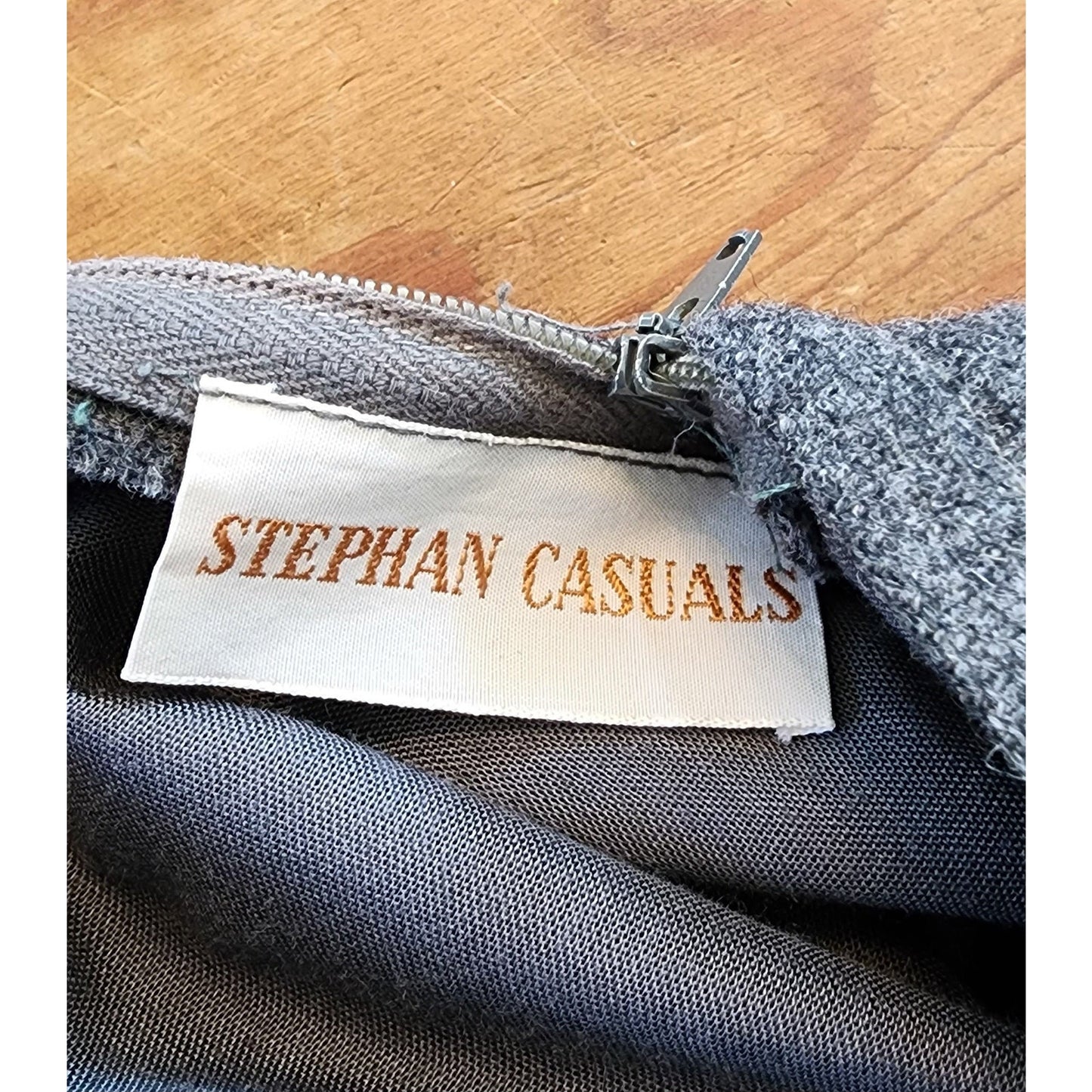 Vintage 60s Gray Wool Day Dress Belted Sleeveless Stephan Casuals