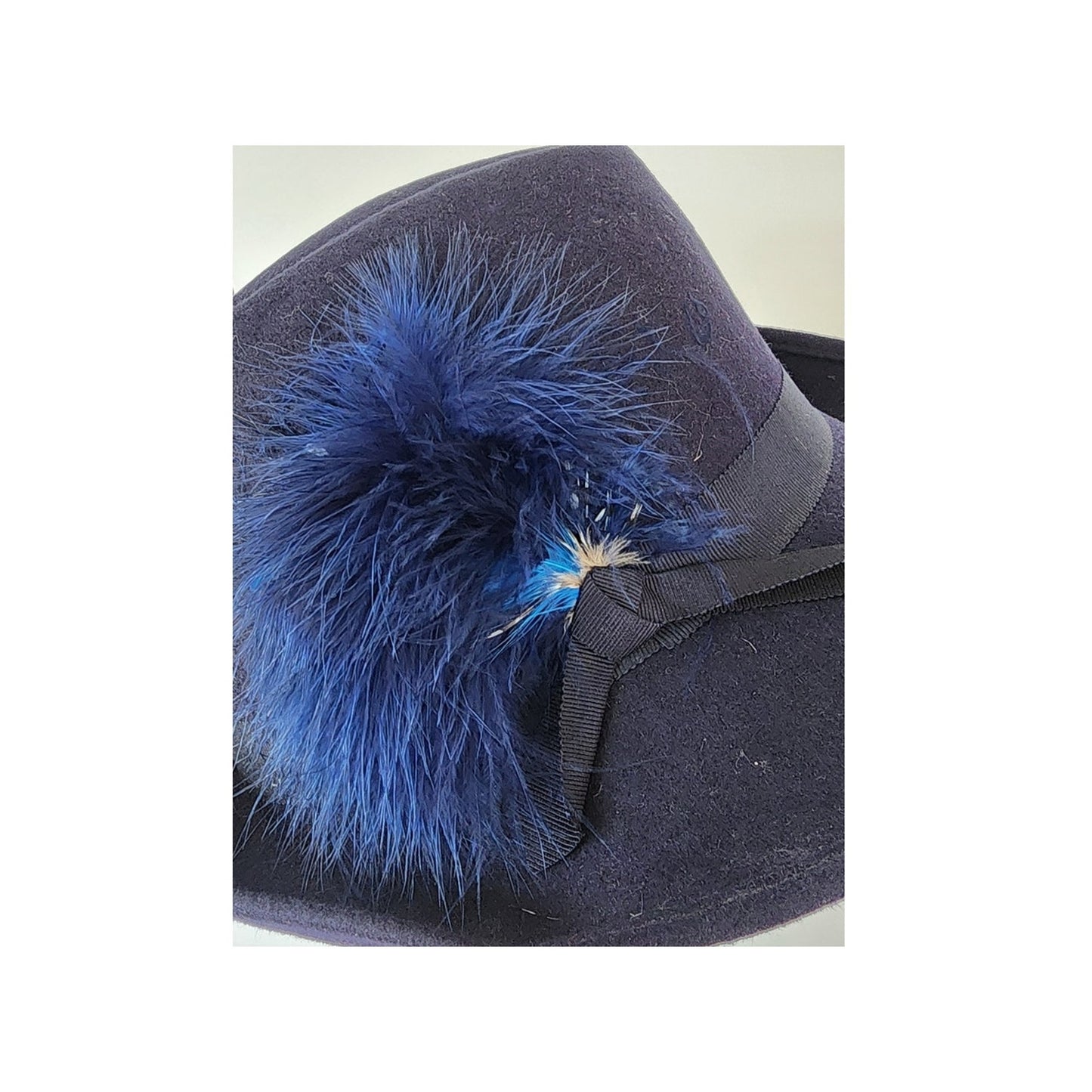 Vintage 70s Ladies Fedora Hat Blue Wool w/Feather Tally-Ho