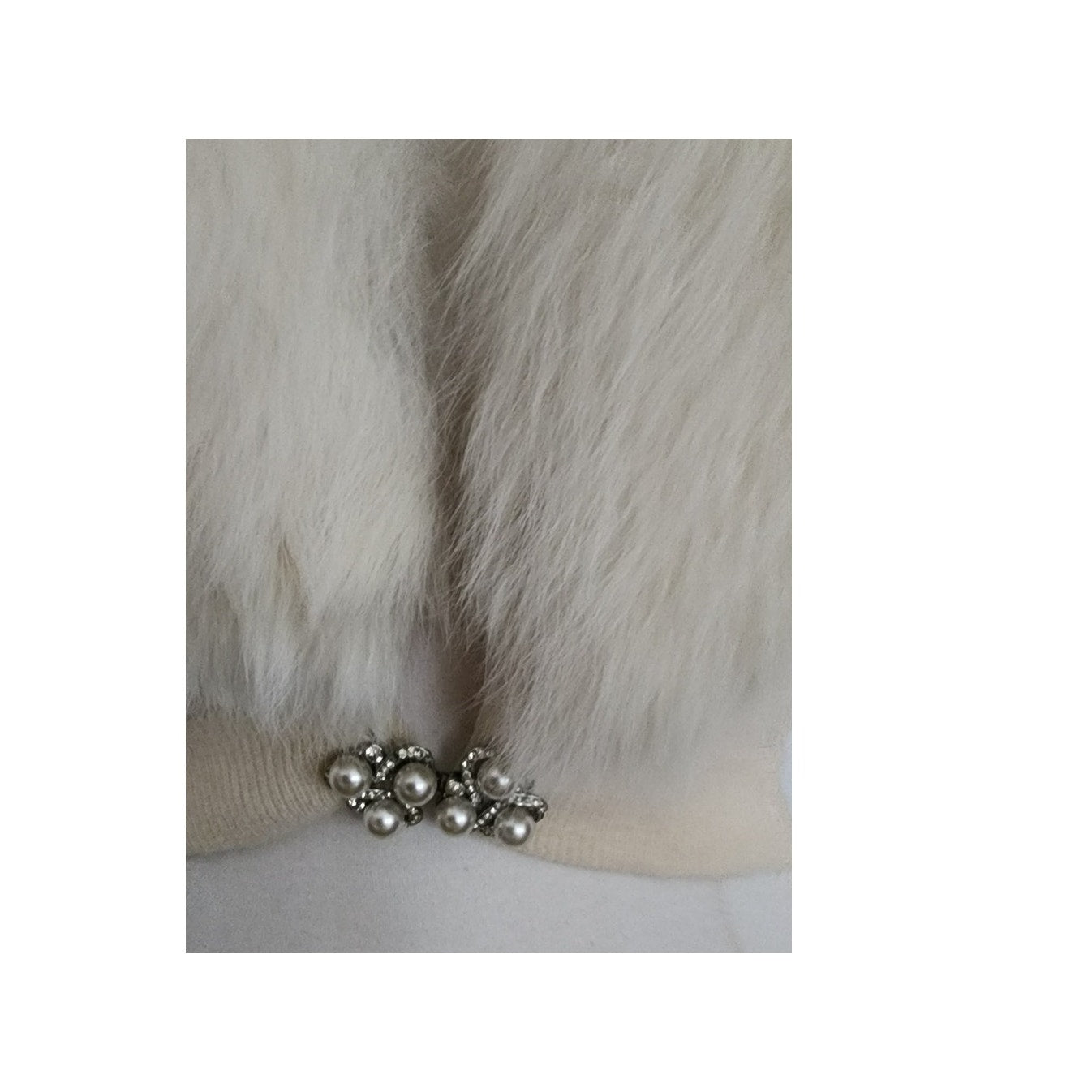 Vintage 1950s Cream Wool Cardigan White Fox Fur Collar Joseph Horne