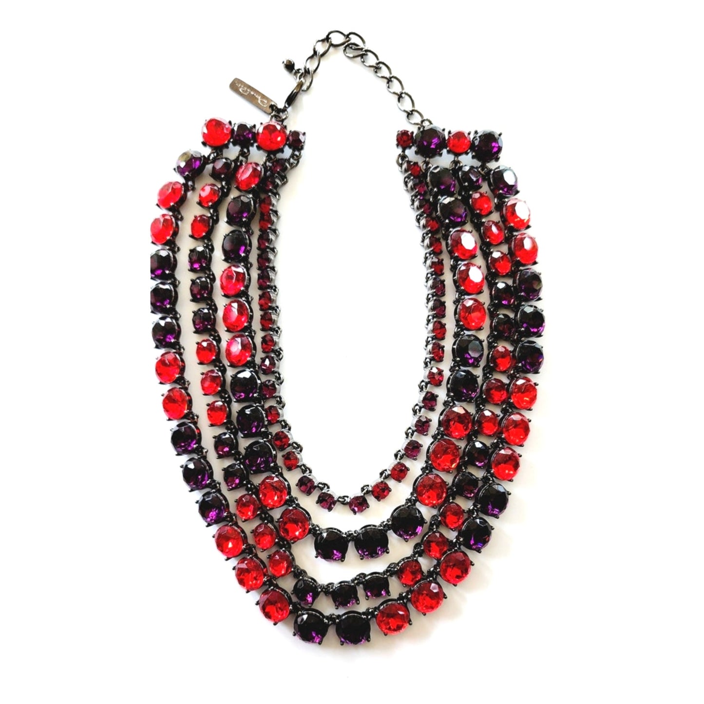 Vintage Oscar de La Renta Necklace Crystal Beads Red Purple  2000s Y2K