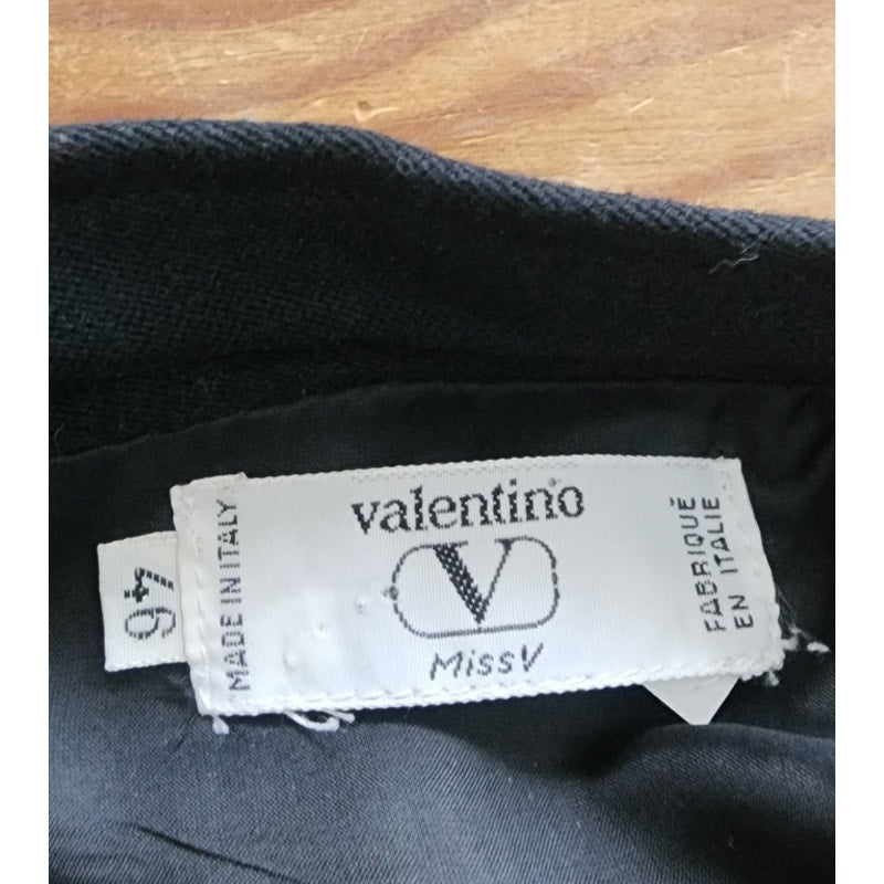 Vintage 80s VALENTINO Skirt Black Wool Button Down Midi Miss V
