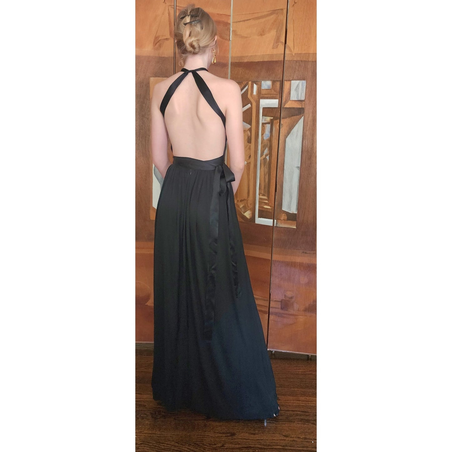 Vintage 70s Donald Brooks Eveing Dress Black Silk Jersey Halter Maxi Gown