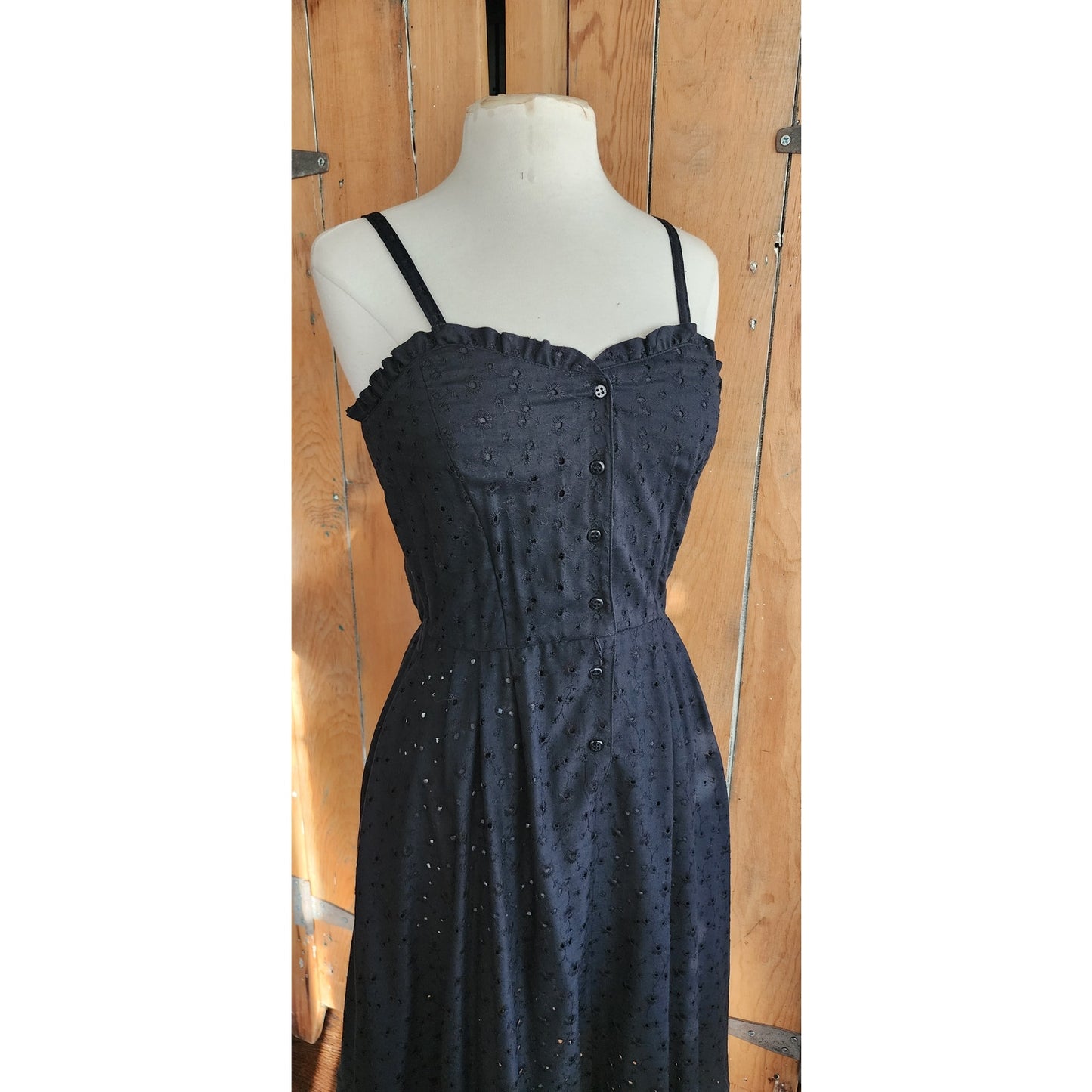 Vintage 70s Black Eyelet Lace Dress + Bolero Jacket Set Chetta B by Peter Noviello