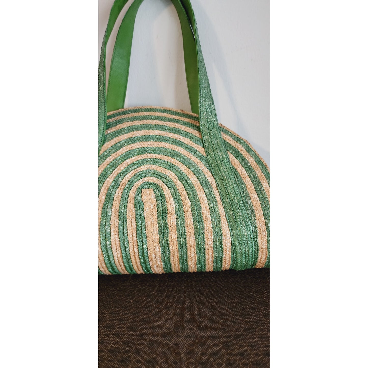 Vintage Kate Spade Straw Tote Bag Lawn Party Green Beige NWOT