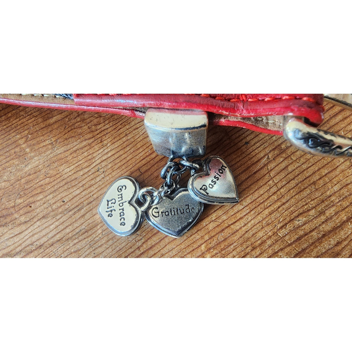 Vintage 1990s Brighton Belt Red Leather Silver Heart Charms Love Gratitude Passion