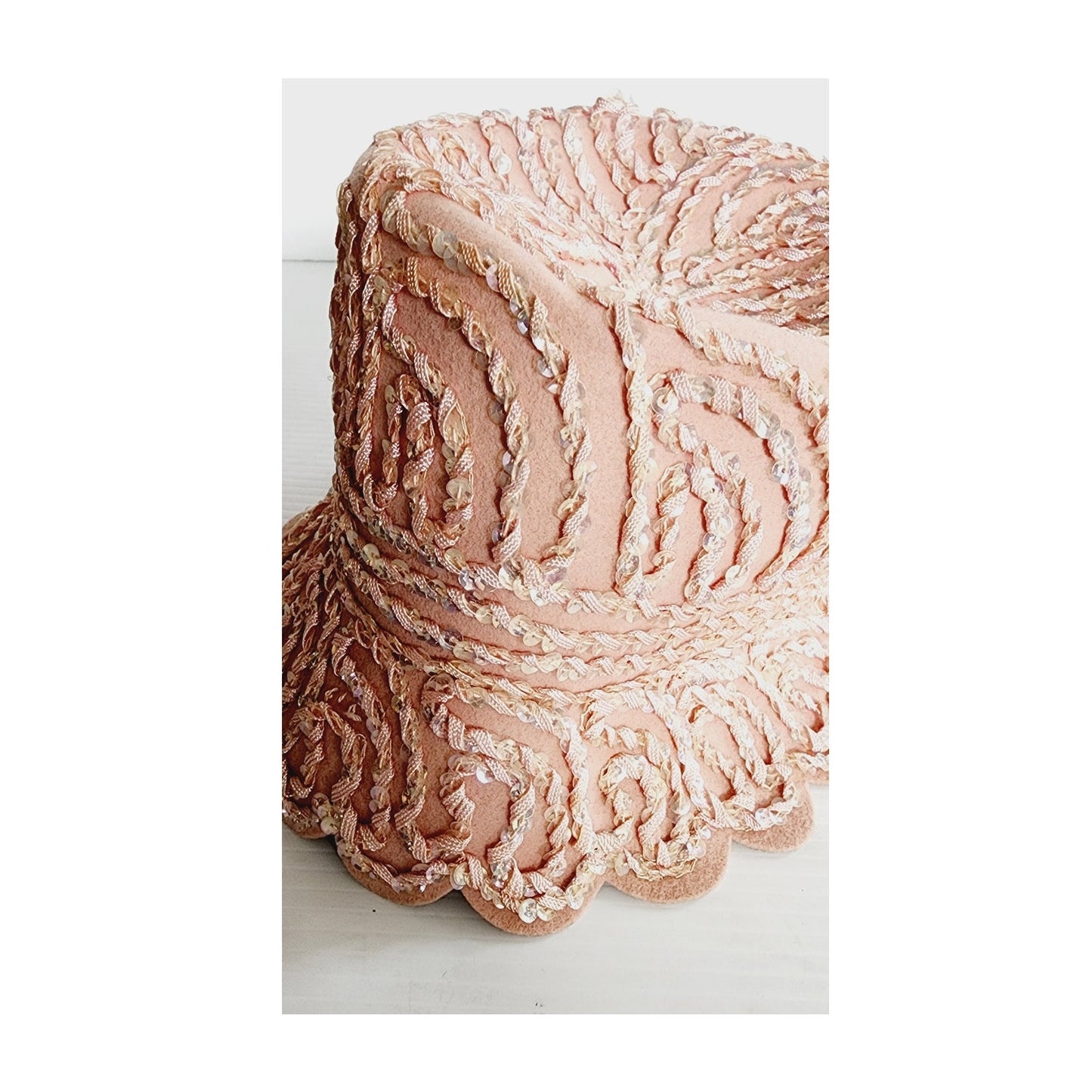 Vintage Pink Cloche Hat Beaded Wool 60s Does 20s Style Neco