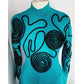 Vintage 1980s Blue Dress Embroidered w/Black Spiral Coils Avant Garde Art Clothes