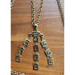 60s Crown Trifari Necklace Gold Pendant Greek Key Fringe