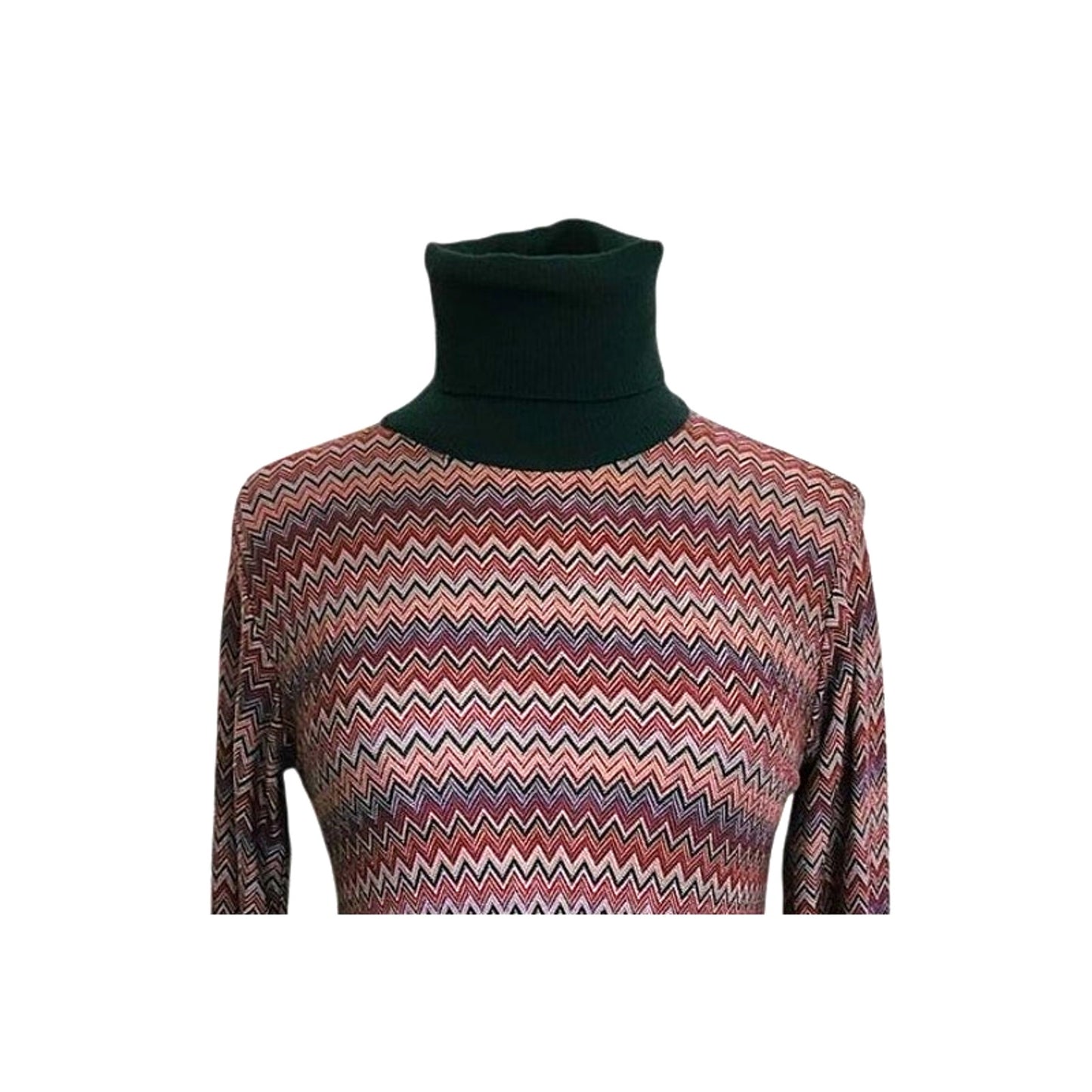Vintage 1970s MISSONI Knit Dress Long Sleeved Turtleneck Zigzag Pattern