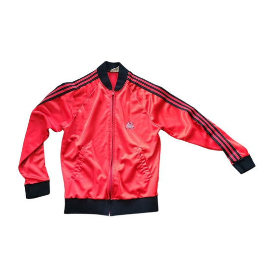 Vintage 70s ADIDAS Track Jacket Red Black Three Stripes Mens Small
