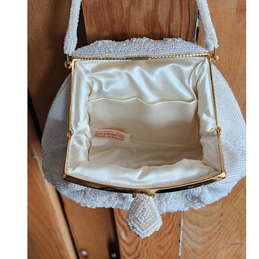 Vintage 50s Evening Bag White Beads Walborg