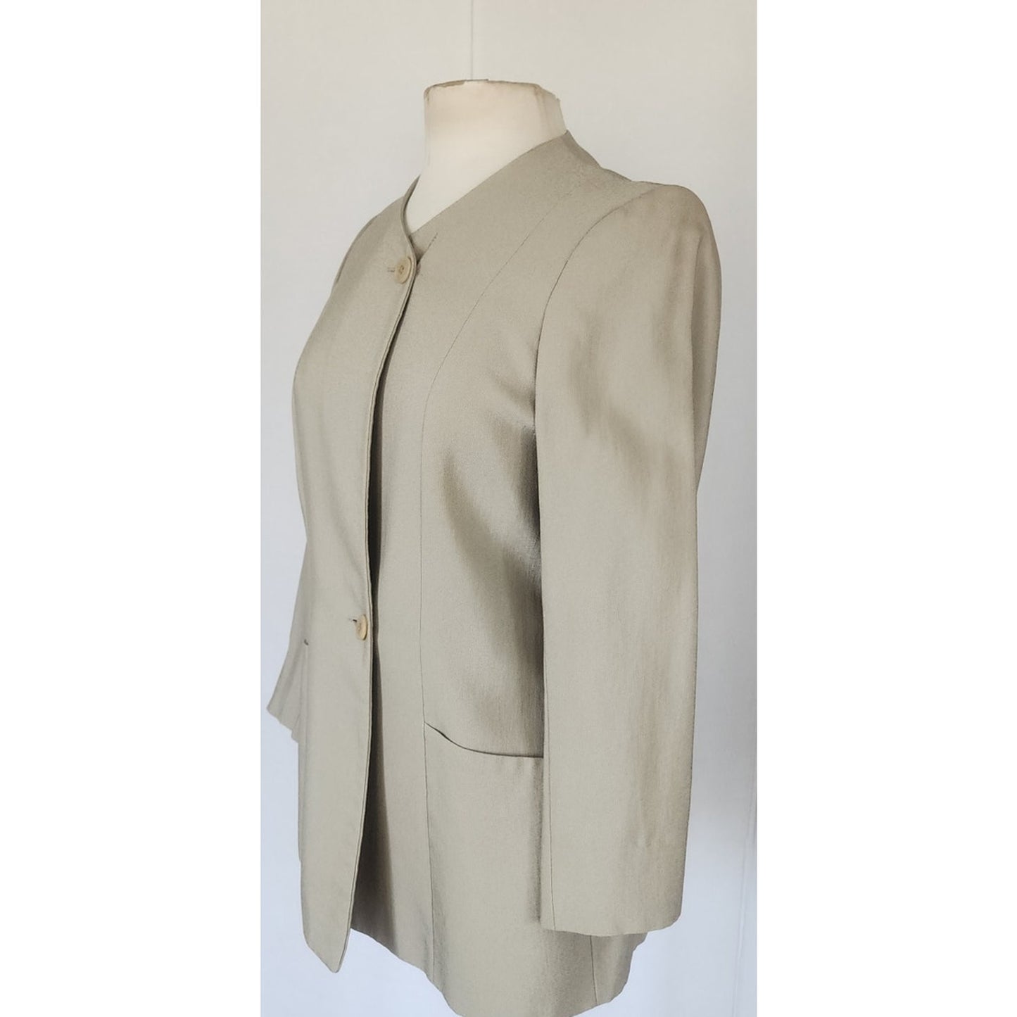 Vintage 1990s Pant Suit Beige Cotton Rayon Joan & David / Small