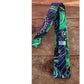 Vintage 50s Mens Tie Flat End Tiki Print Barkcloth Kanaka Hawaii Green Blue
