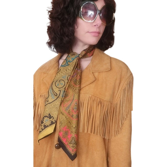 Vintage 50s Paisley Silk Ascot Tie Day Cravat Scarf Gold Black Red