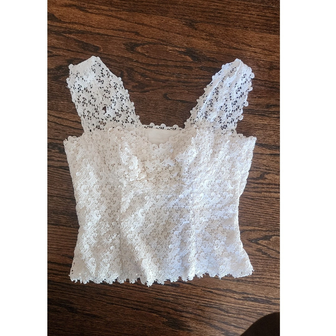 Vintage 50s White Lace Top Sleeveless Shell