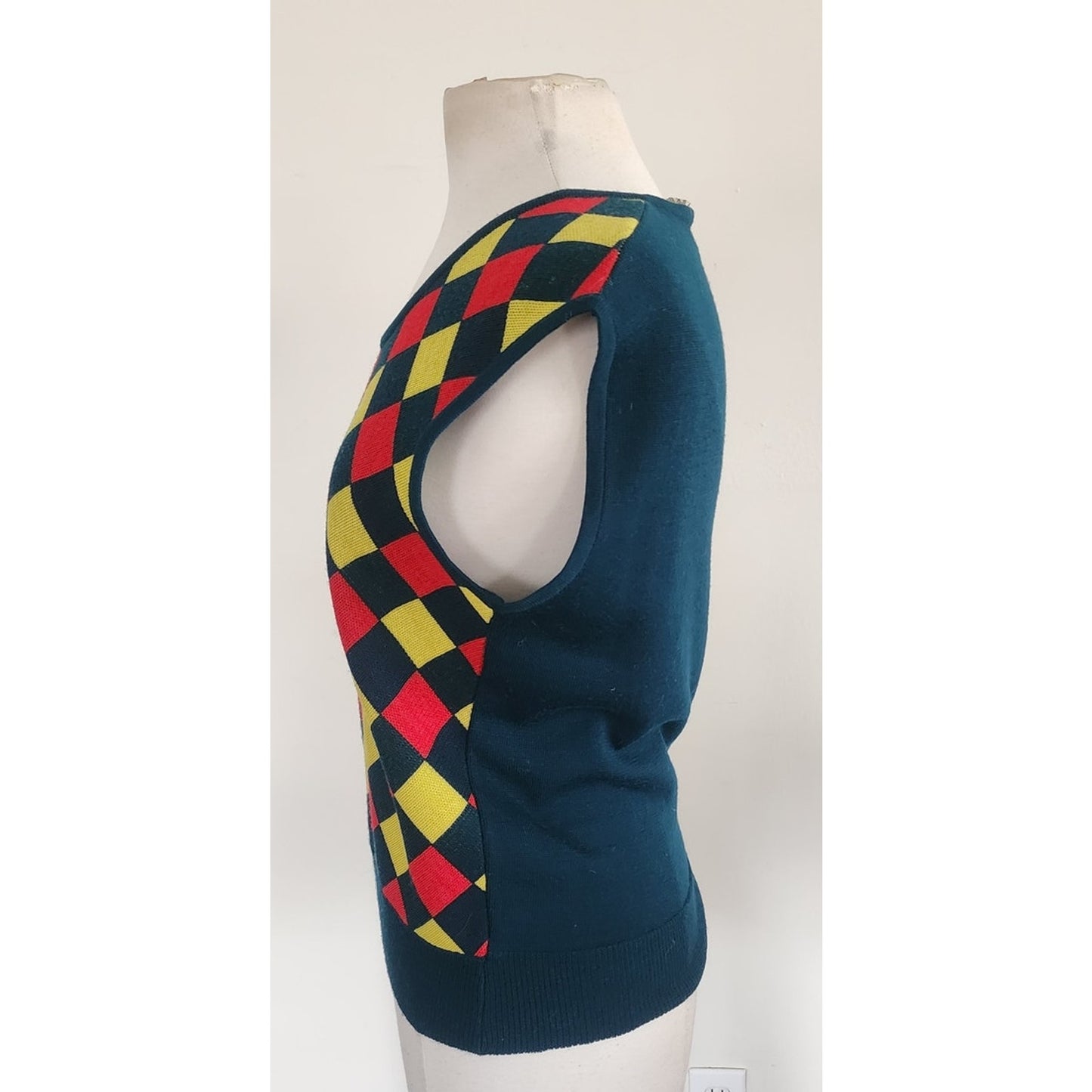 Vintage 1970s Argyle Sweater Wool Vest Dark Green Marshall Field & Co