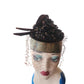 Vintage 1950s Hat Chanda Brown Beaded Velvet Asymmetrical Fascinator Bonwit Teller
