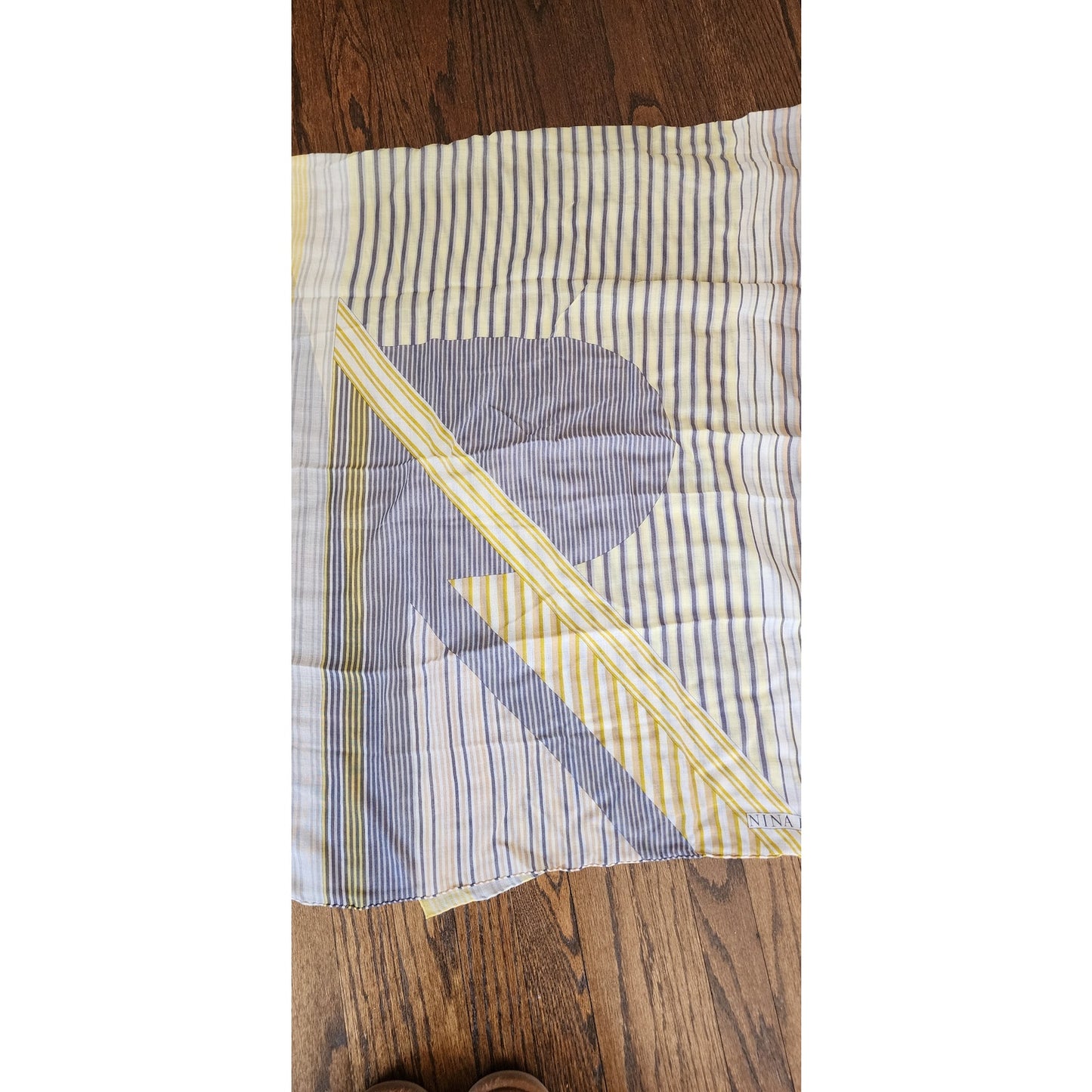 Vintage Nina Ricci Cashmere Silk Scarf Shawl Yellow Gray Stripe