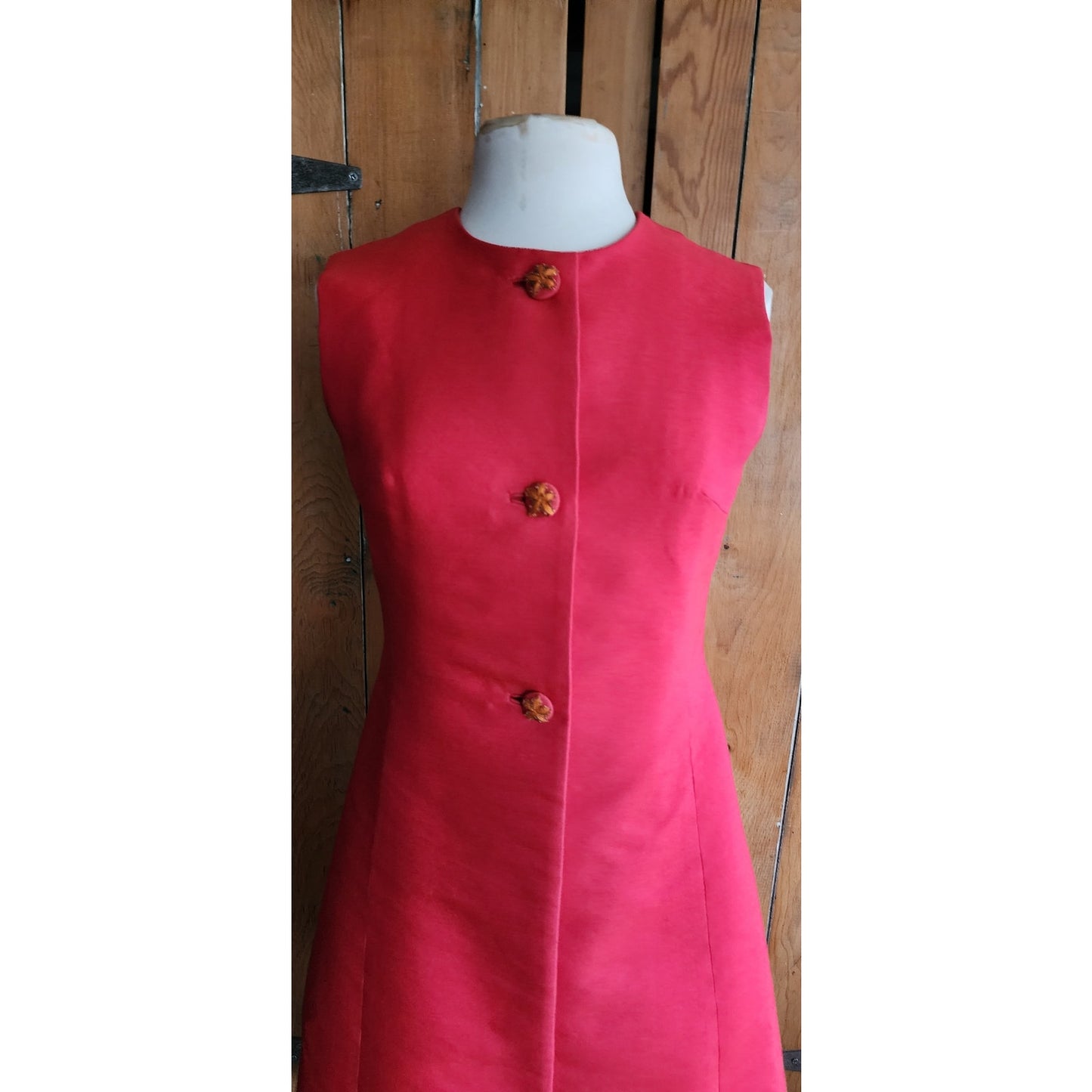 Vintage 60s Red Wool Mod Duster Long Vest Tunic Custom Made