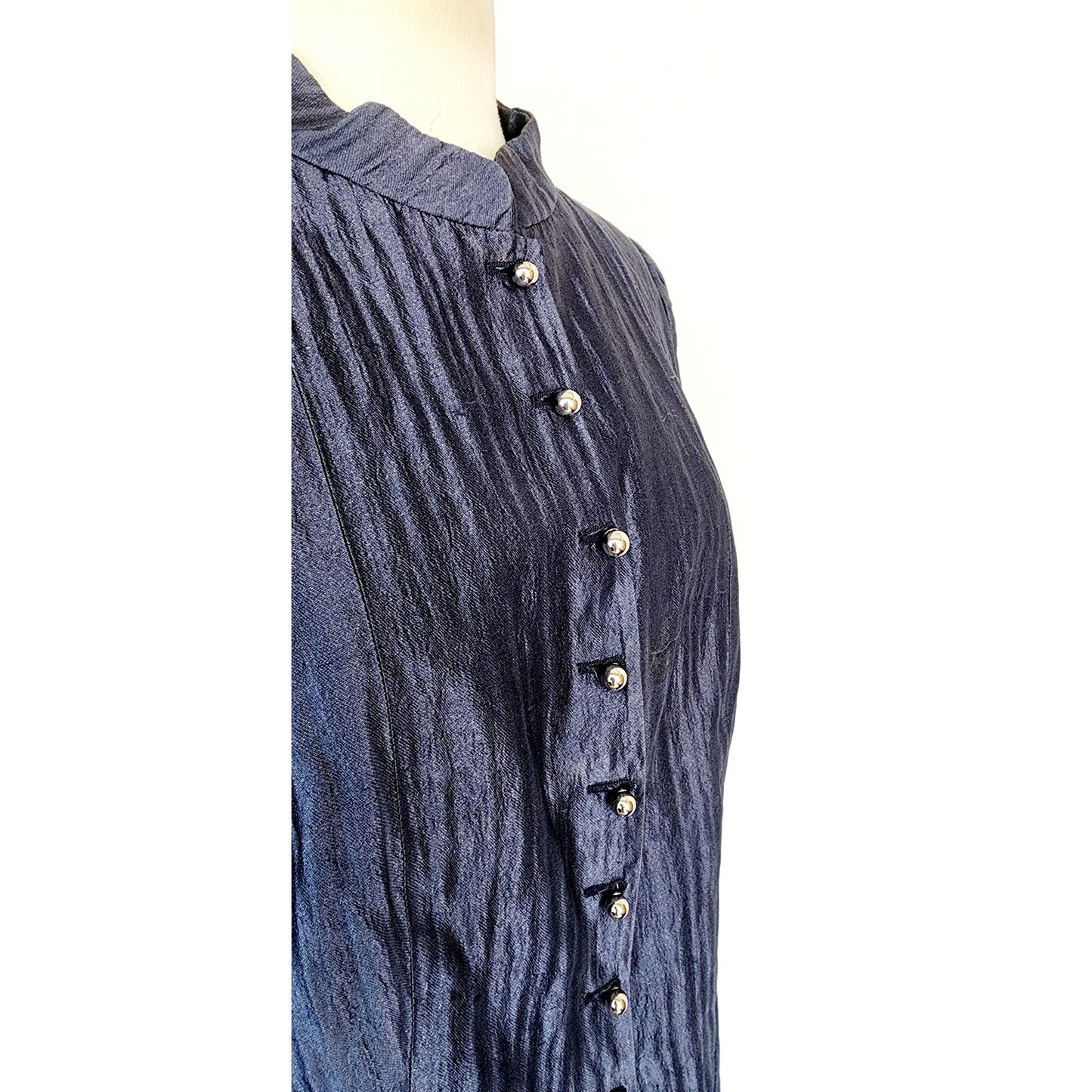 Vintage 2000s Armani Blazer Crinkled Metallic Blue Jacket Size 16