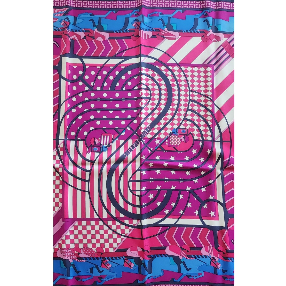 Vintage 2010s Hermes Scarf Steeple Chase Purple Silk Twill Equestrian